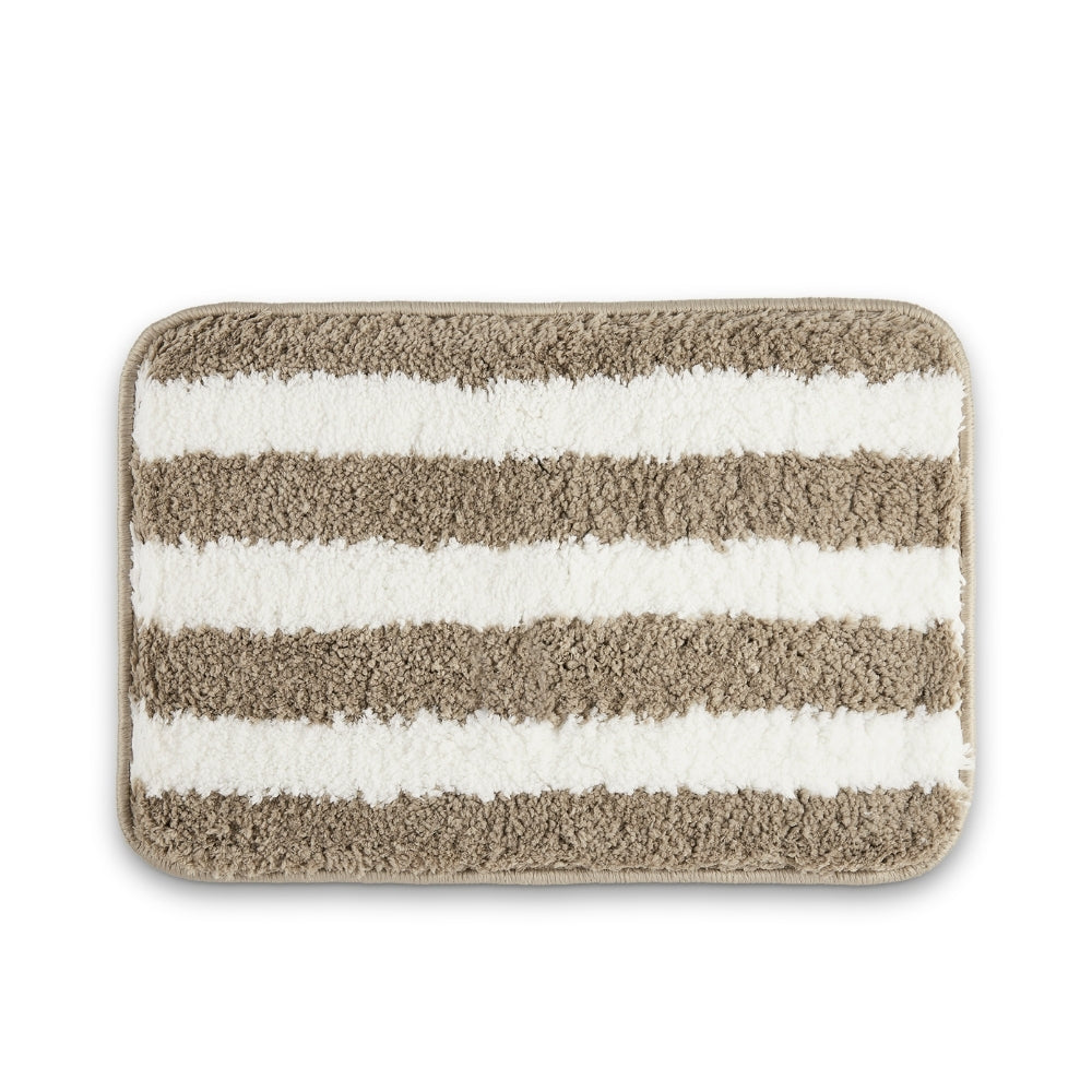 Plush Microfiber Stripe Bathmat, Beige