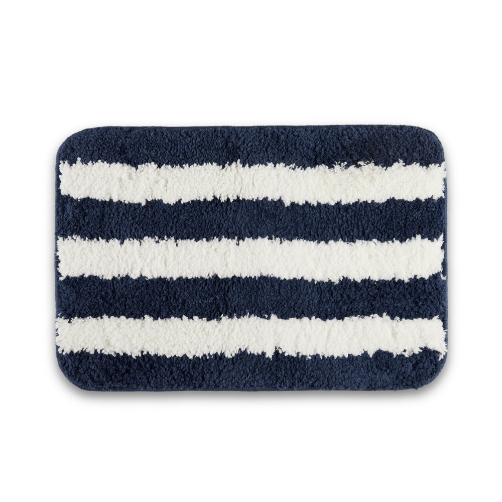 Plush Microfiber Stripe Bathmat, Dark Blue