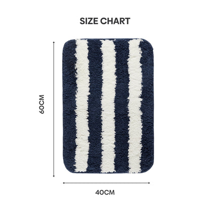 Plush Microfiber Stripe Bathmat, Dark Blue