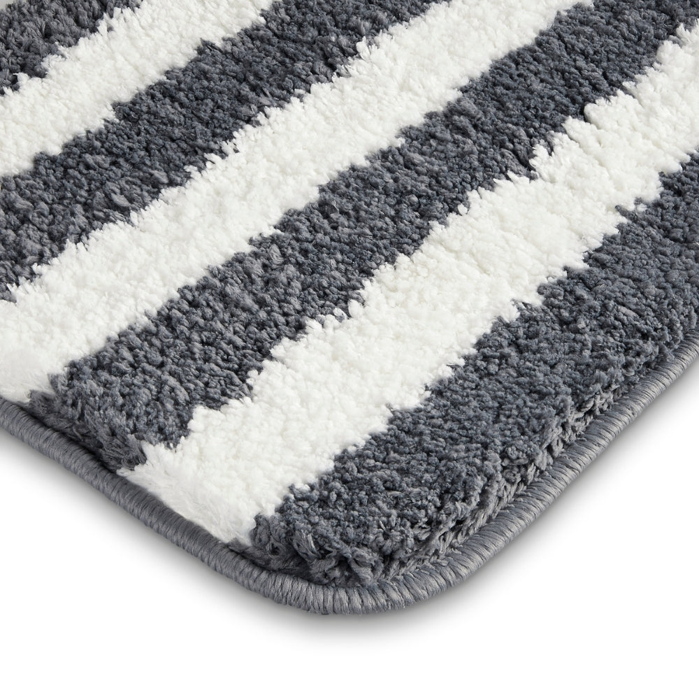 Plush Microfiber Stripe Bathmat, Grey