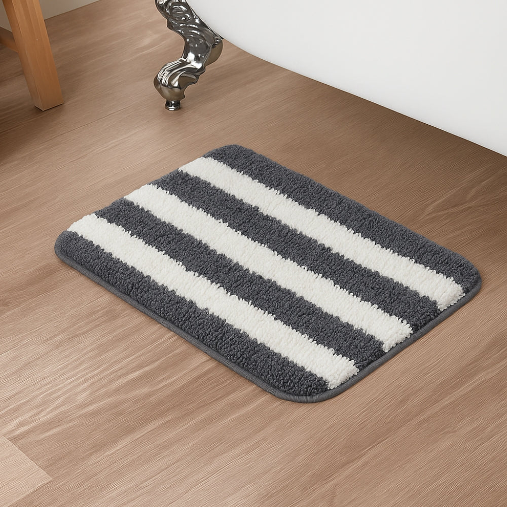 Plush Microfiber Stripe Bathmat, Grey