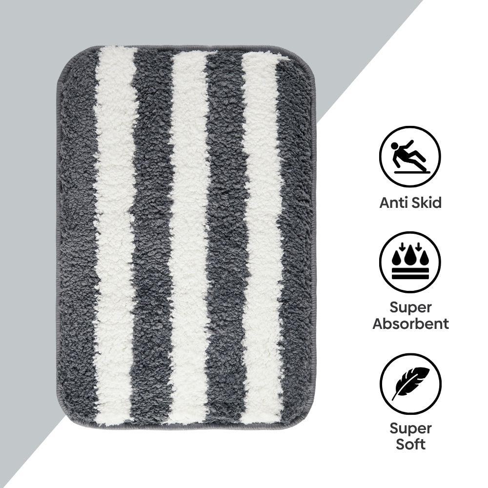 Plush Microfiber Stripe Bathmat, Grey