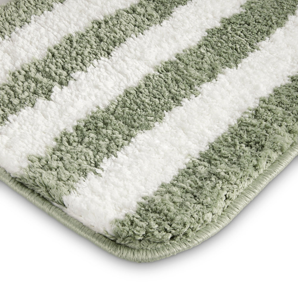 Plush Microfiber Stripe Bathmat, Sage Green