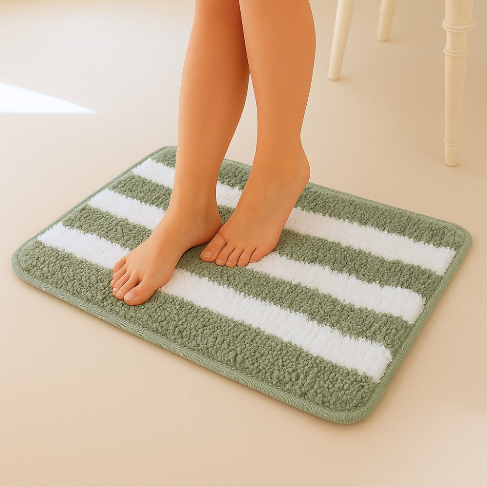 Plush Microfiber Stripe Bathmat, Sage Green