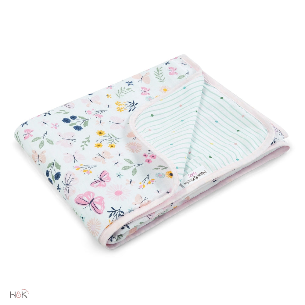 100% Cotton Muslin Reversible Blanket, Butterfly Garden