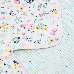 100% Cotton Muslin Reversible Blanket, Butterfly Garden