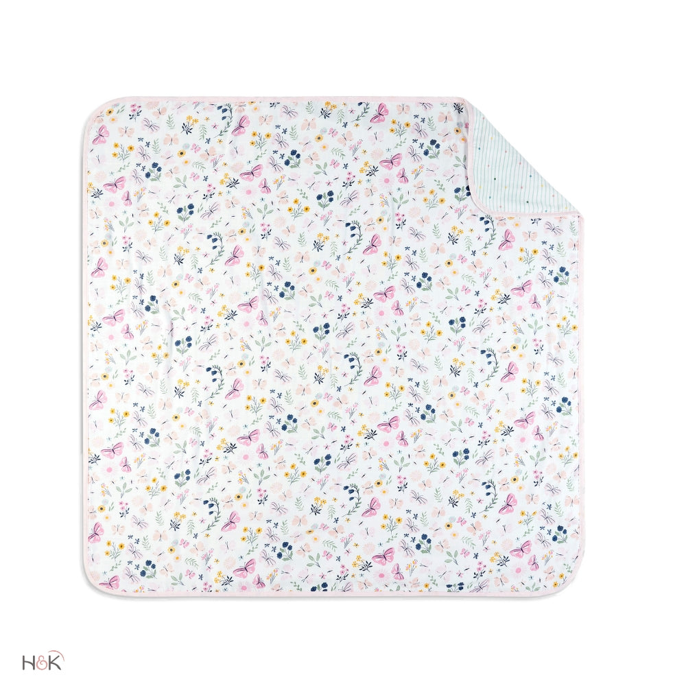 100% Cotton Muslin Reversible Blanket, Butterfly Garden