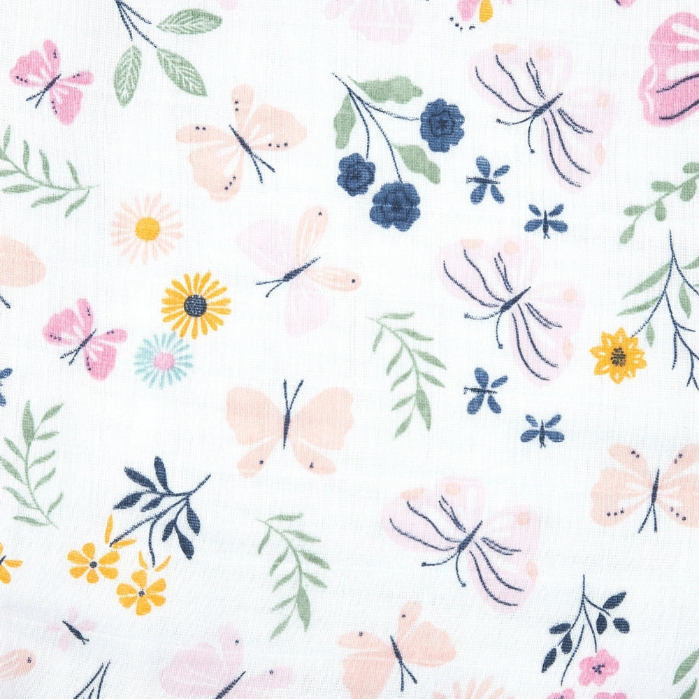 100% Cotton Muslin Reversible Blanket, Butterfly Garden