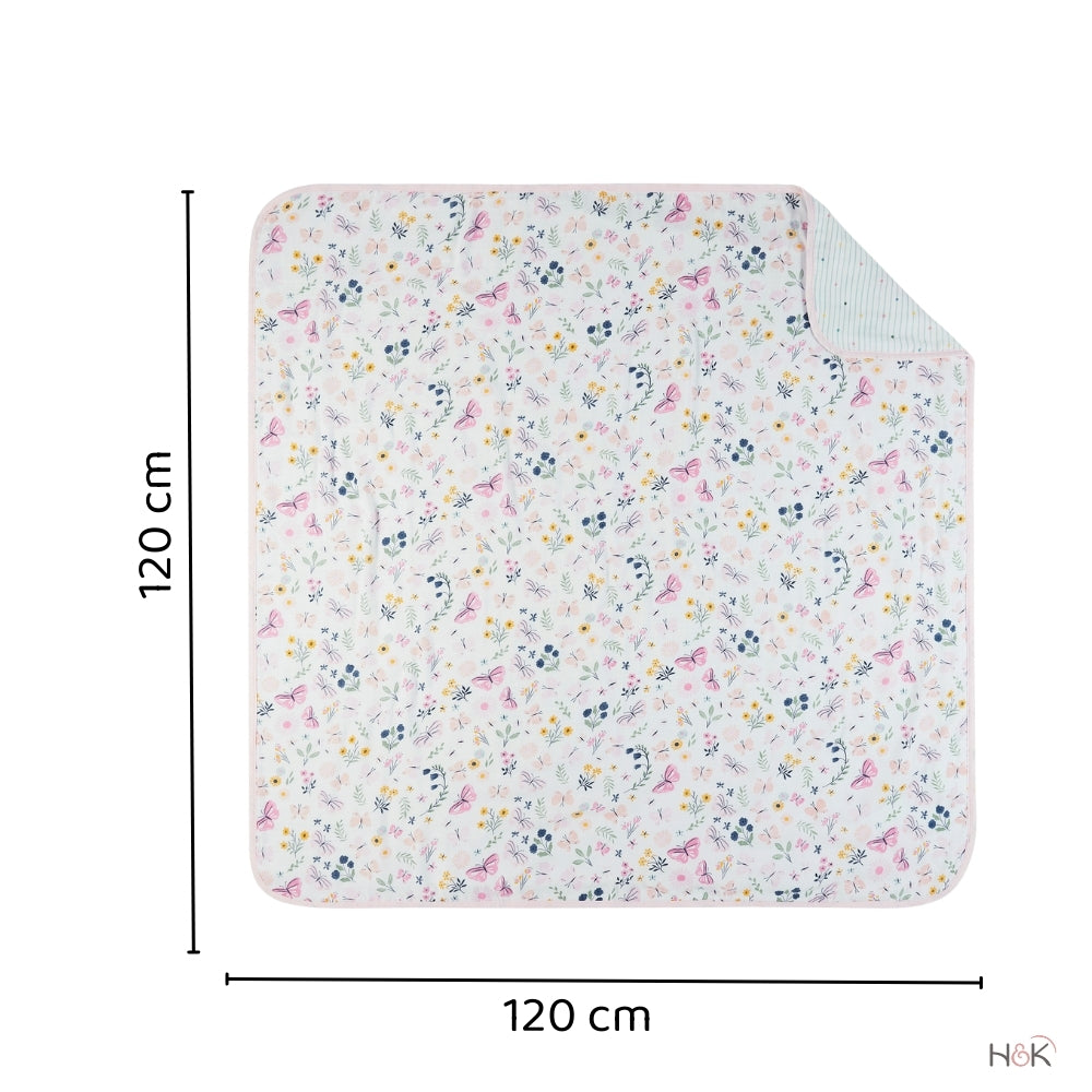100% Cotton Muslin Reversible Blanket, Butterfly Garden