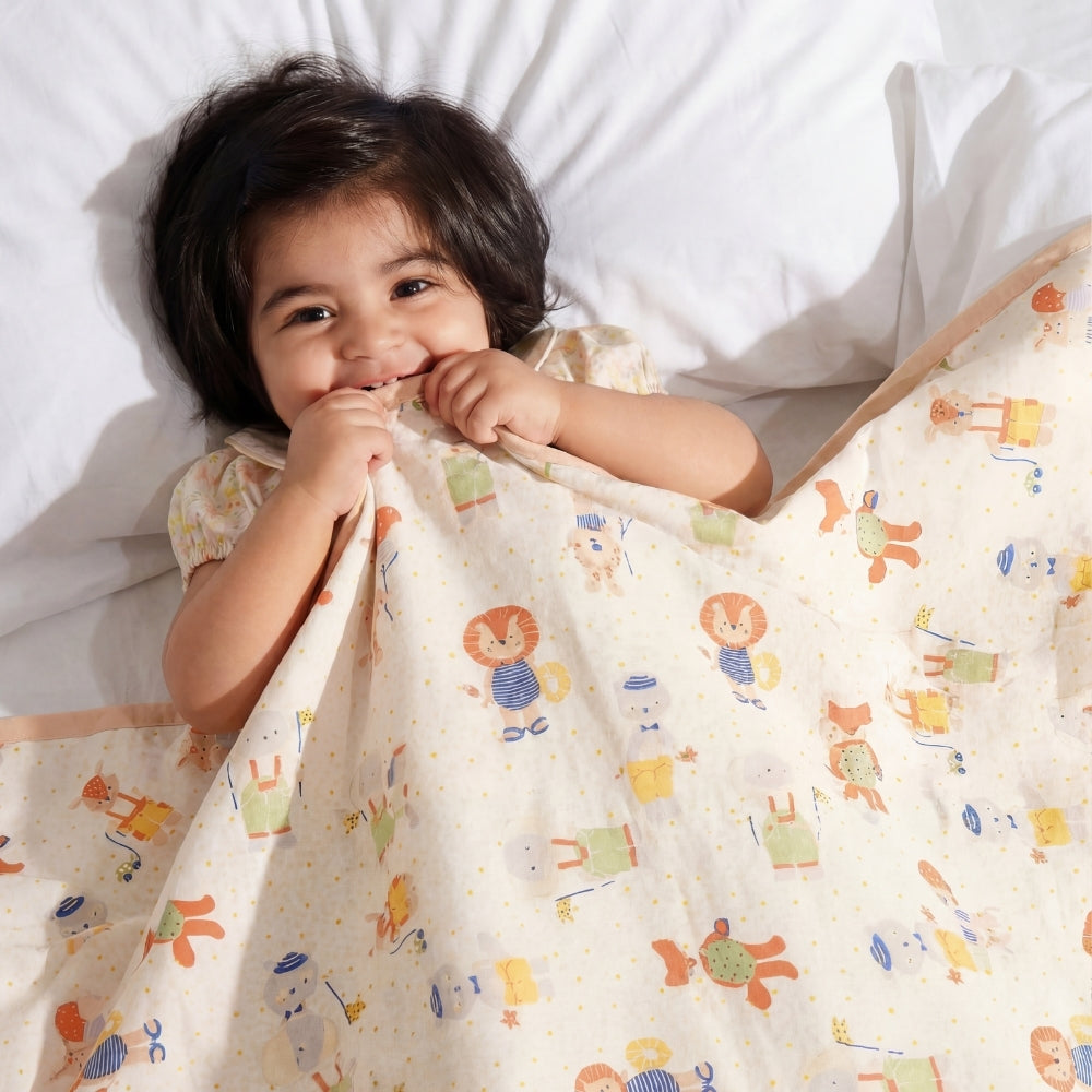 Jungle Party 100% Cotton Muslin Reversible Blanket for New Born Baby