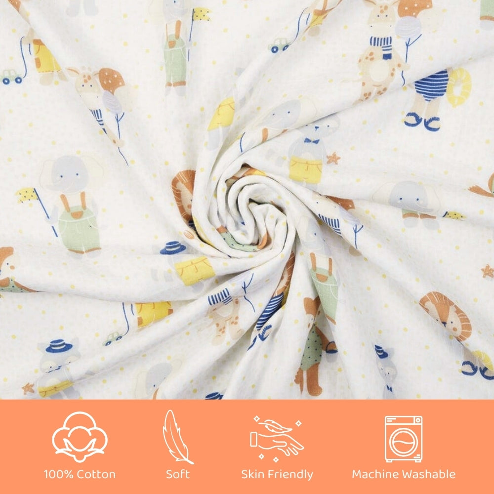 Jungle Party 100% Cotton Muslin Reversible Blanket for New Born Baby