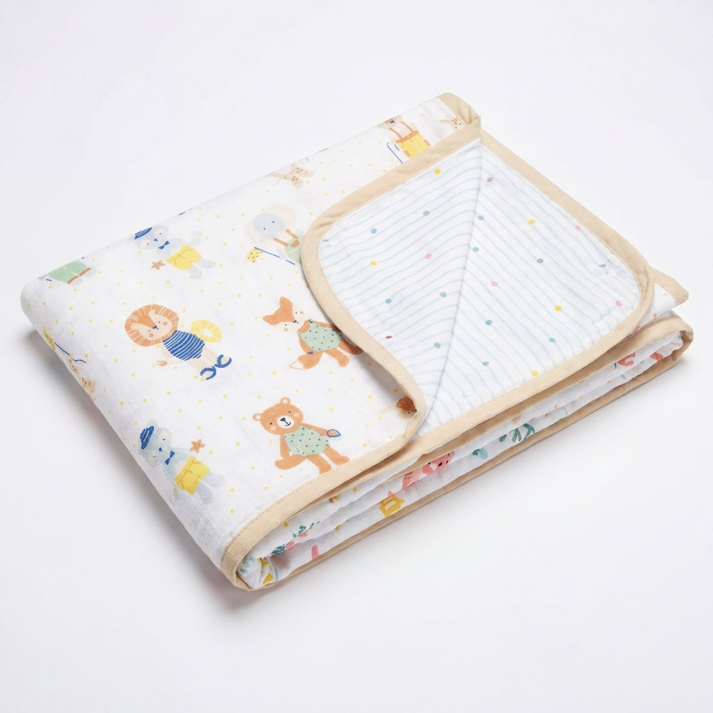 Jungle Party 100% Cotton Muslin Reversible Blanket for New Born Baby