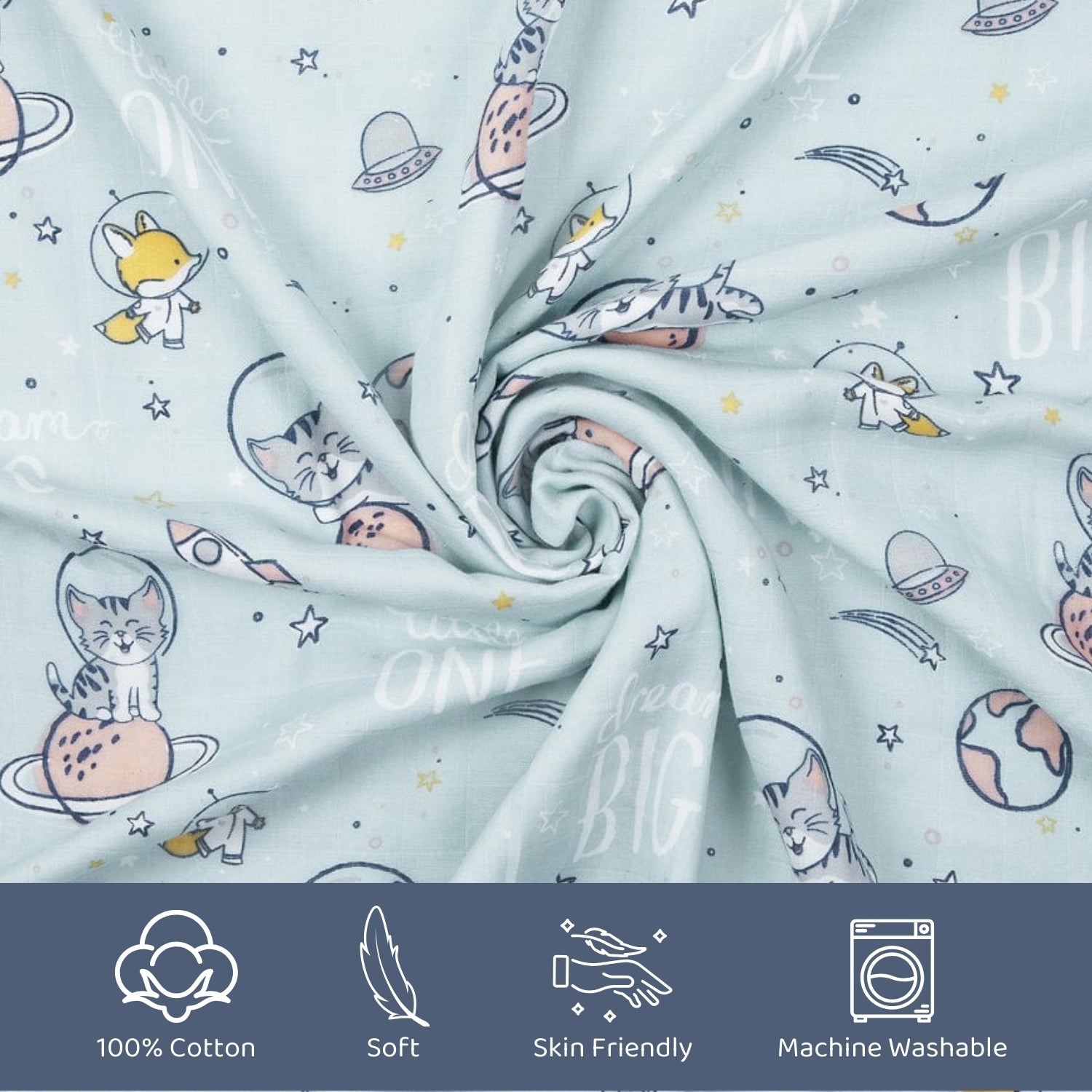 Spacewalk 100% Cotton Muslin Reversible Blanket for New Born Baby| 0-2 Years