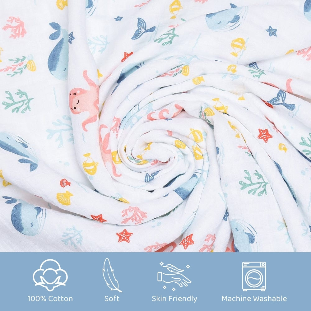 Vitamin Sea 100% Cotton Muslin Reversible Blanket for New Born Baby