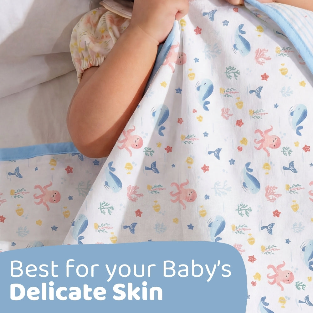 Vitamin Sea 100% Cotton Muslin Reversible Blanket for New Born Baby