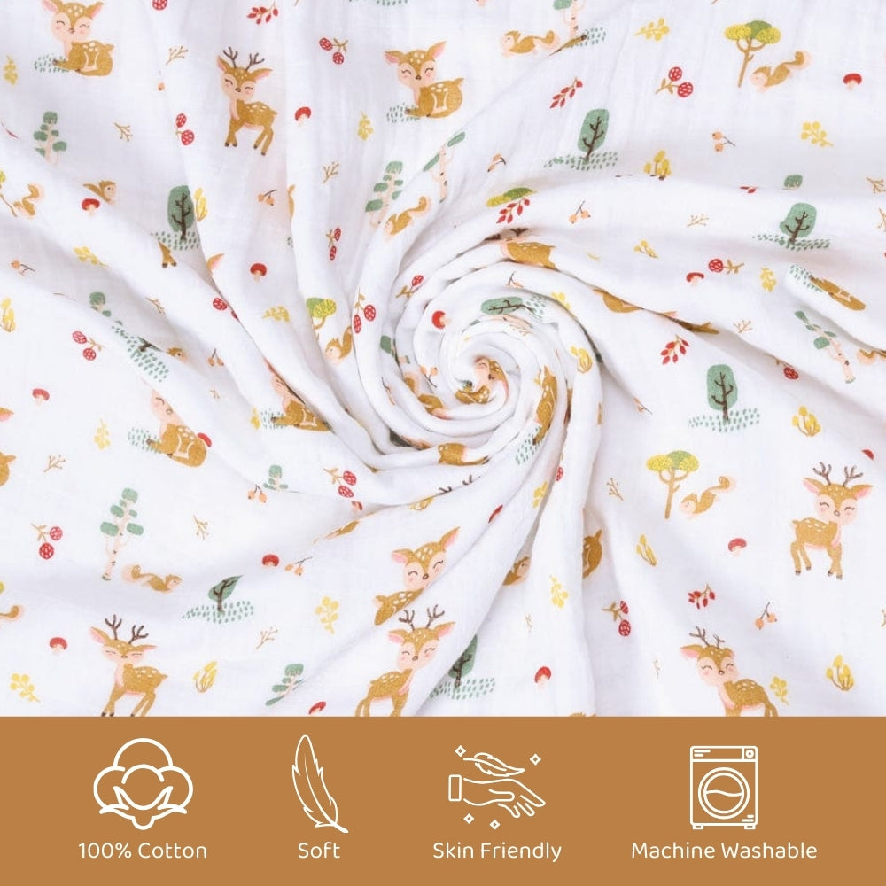 Whimsical Woodland 100% Cotton Muslin Reversible Blanket for New Born Baby