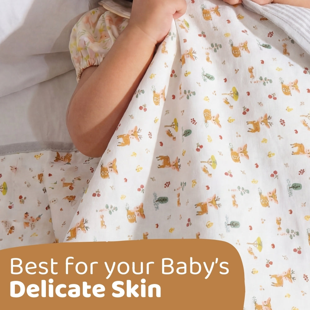 Whimsical Woodland 100% Cotton Muslin Reversible Blanket for New Born Baby