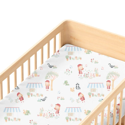 100% Cotton Fitted Crib Sheet, Scarlet in garden
