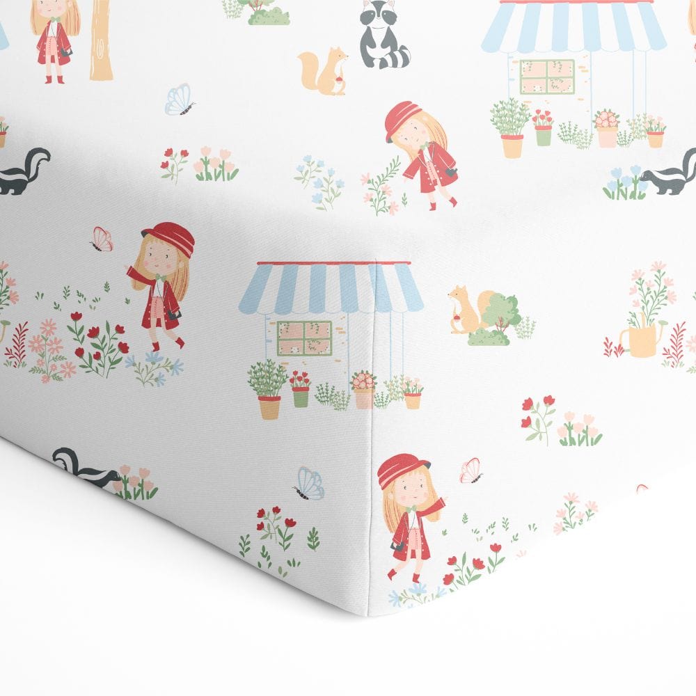 100% Cotton Fitted Crib Sheet, Scarlet in garden