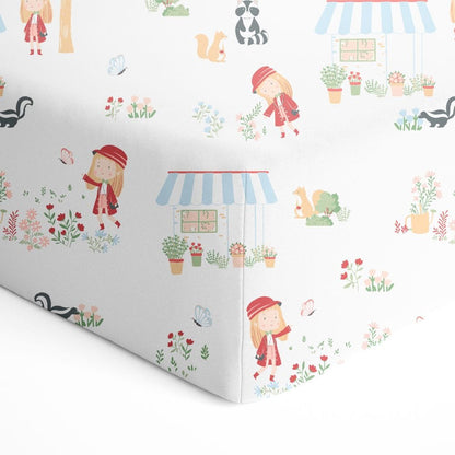 100% Cotton Fitted Crib Sheet, Scarlet in garden