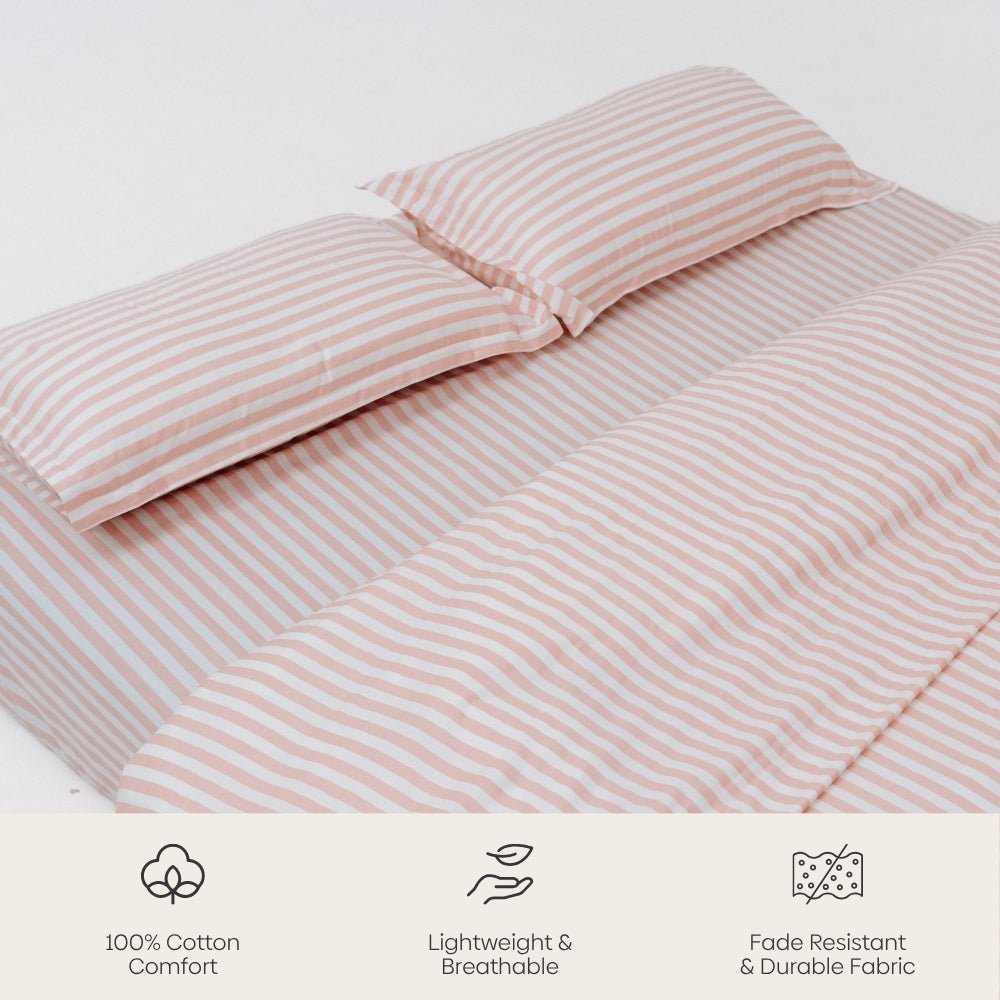 Momoiro Stripe 100% Cotton Double Bedsheet, 186TC - Double Size | haus & kinder