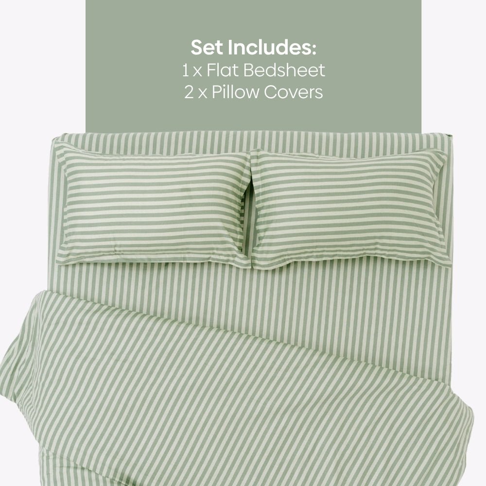 Tokiwairo Stripe 100% Cotton Double Bedsheet, 186TC - Double Size | haus & kinder