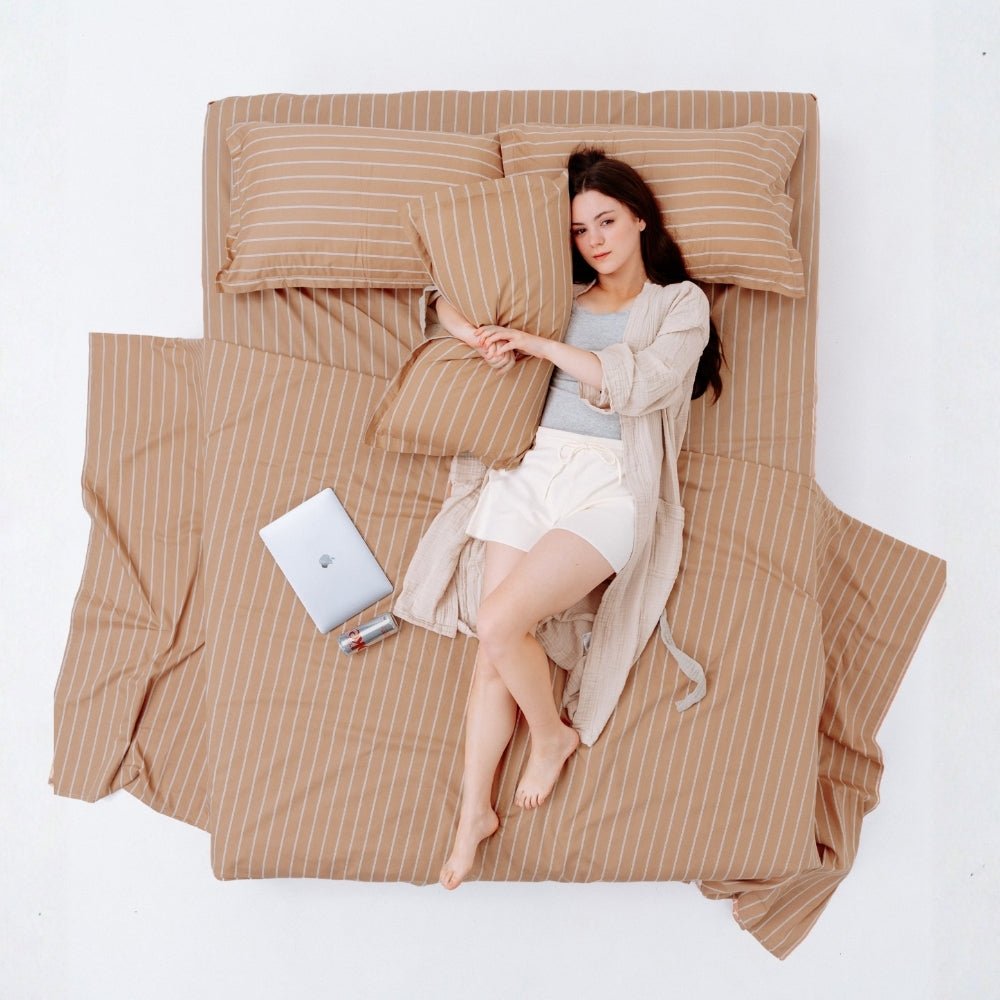 Kohaku Stripe, 100% Cotton King Size Bedsheet, 186 TC - King Size | haus & kinder