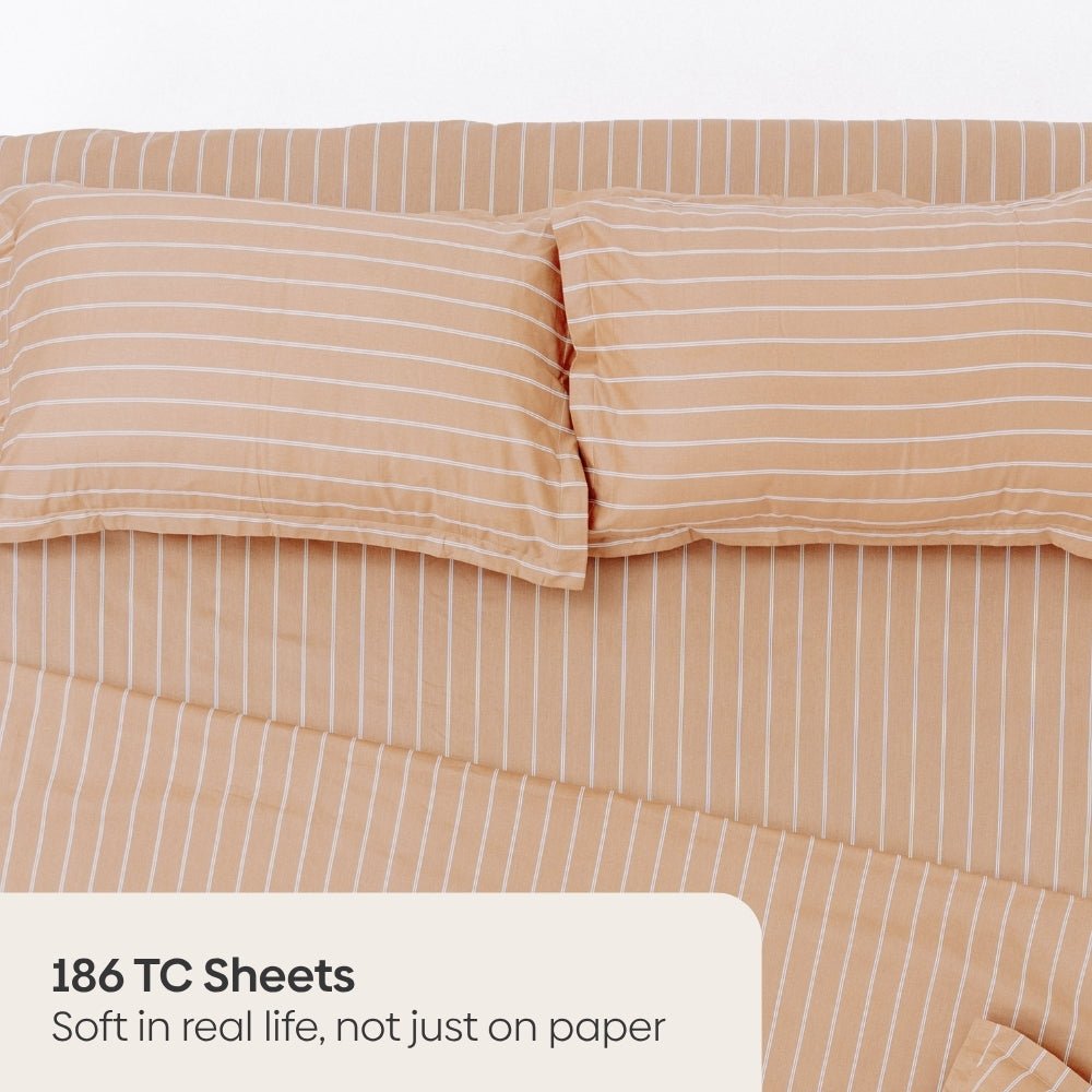 Kohaku Stripe, 100% Cotton King Size Bedsheet, 186 TC - King Size | haus & kinder