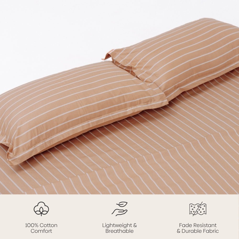 Kohaku Stripe, 100% Cotton King Size Bedsheet, 186 TC - King Size | haus & kinder