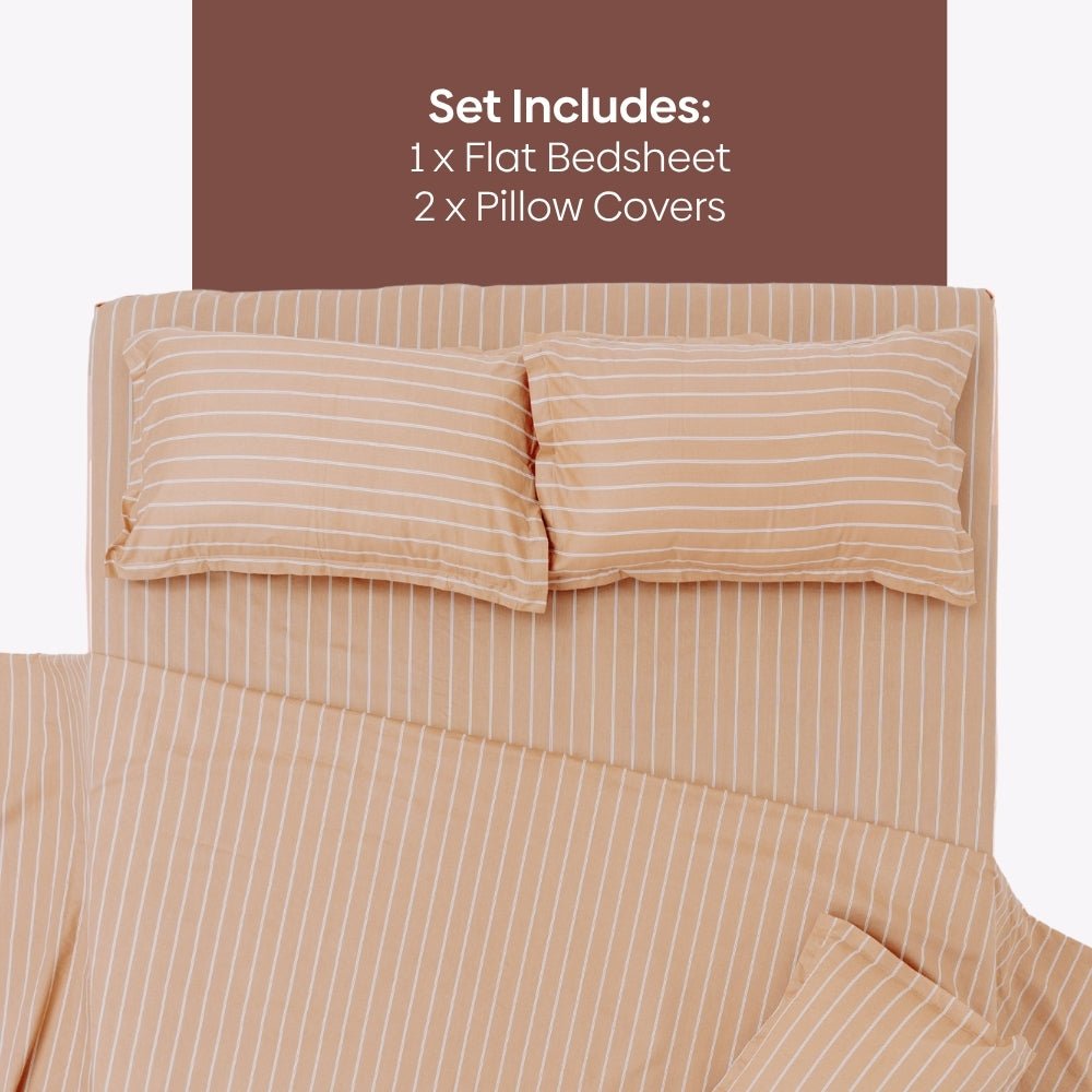 Kohaku Stripe, 100% Cotton King Size Bedsheet, 186 TC - King Size | haus & kinder