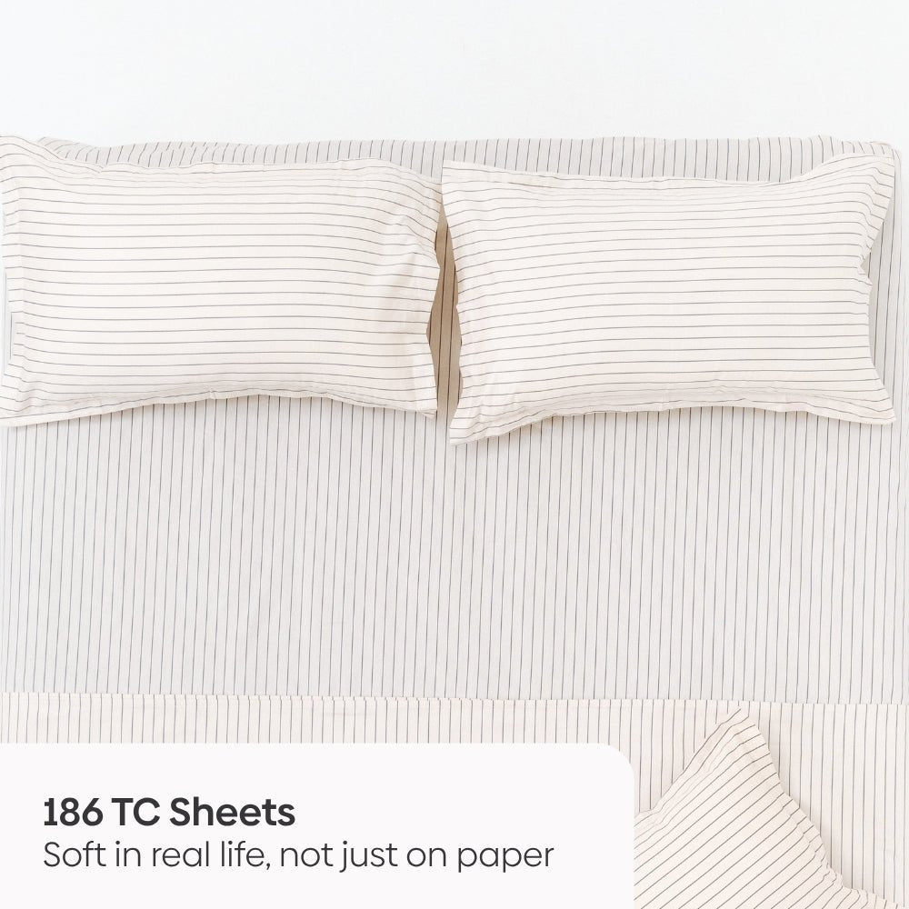 Sumi Stripe 100% Cotton Double Bedsheet, 186TC - Double Size | haus & kinder