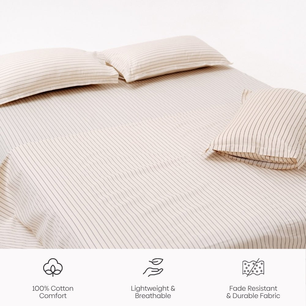 Sumi Stripe 100% Cotton Double Bedsheet, 186TC - Double Size | haus & kinder