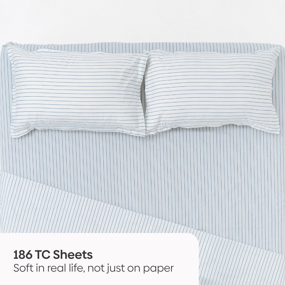 Ruri Stripe 100% Cotton Double Bedsheet, 186TC - Double Size | haus & kinder