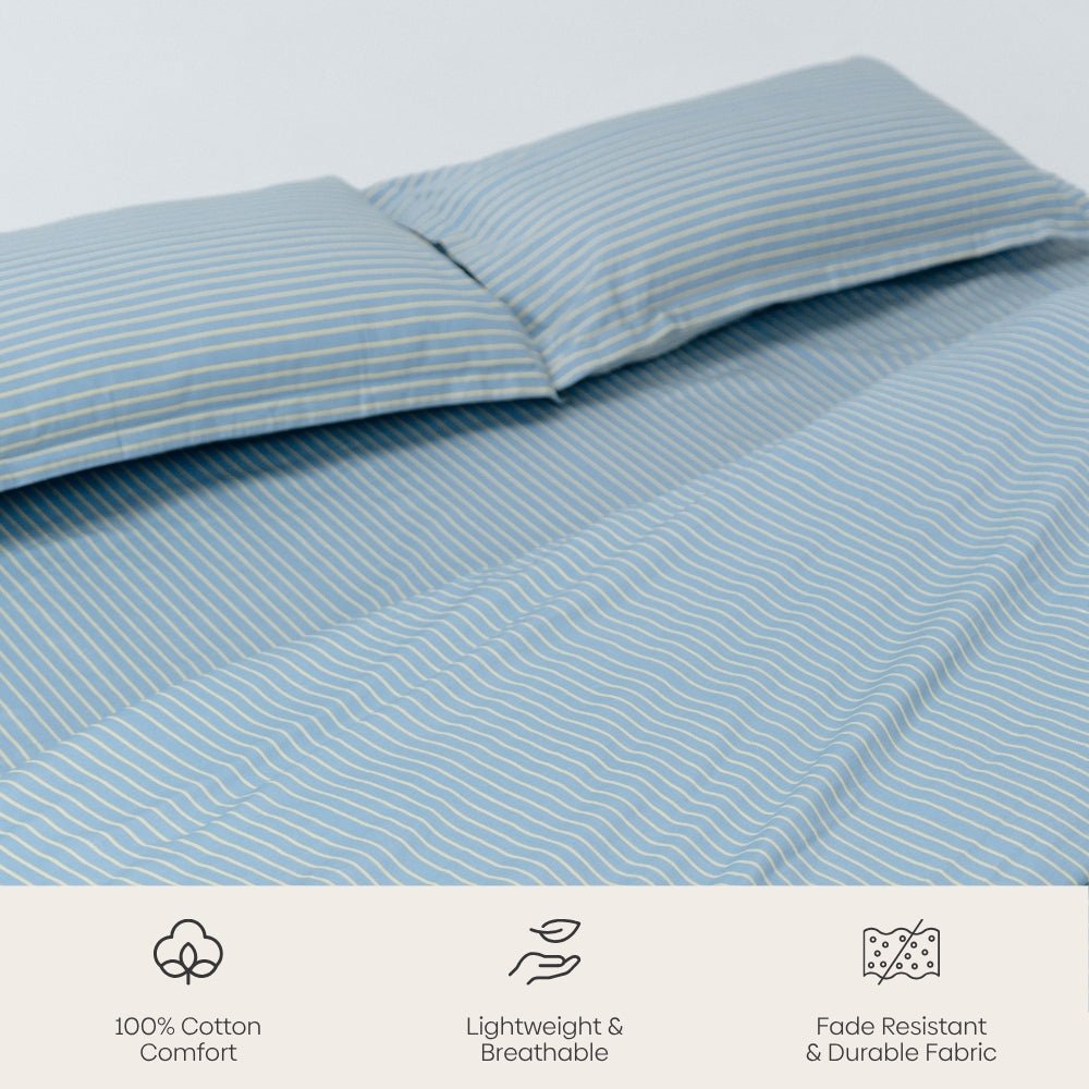 Seiran Stripe 100% Cotton Double Bedsheet, 186TC - Double Size | haus & kinder