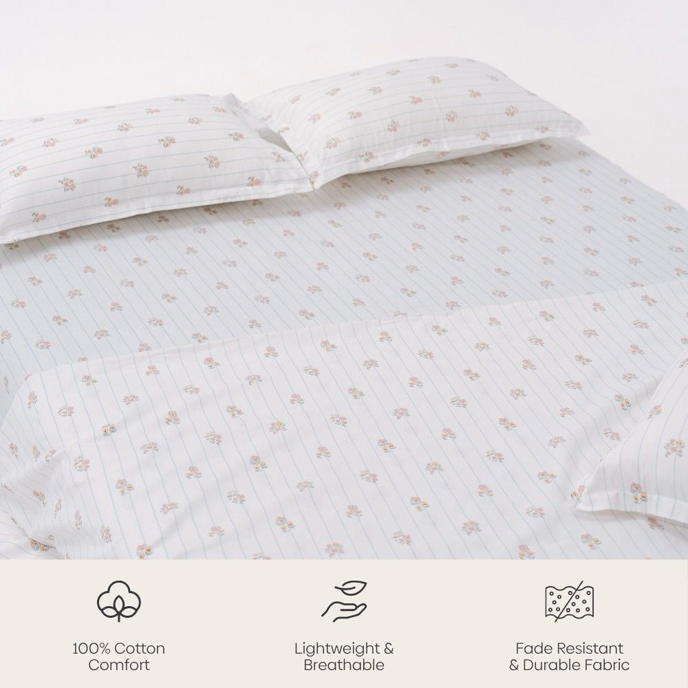 Kohana Stripe 100% Cotton Double Bedsheet, 186TC - Double Size | haus & kinder