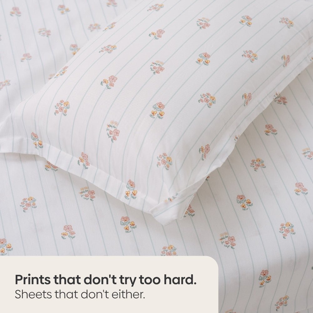 Kohana Stripe 100% Cotton Double Bedsheet, 186TC - Double Size | haus & kinder