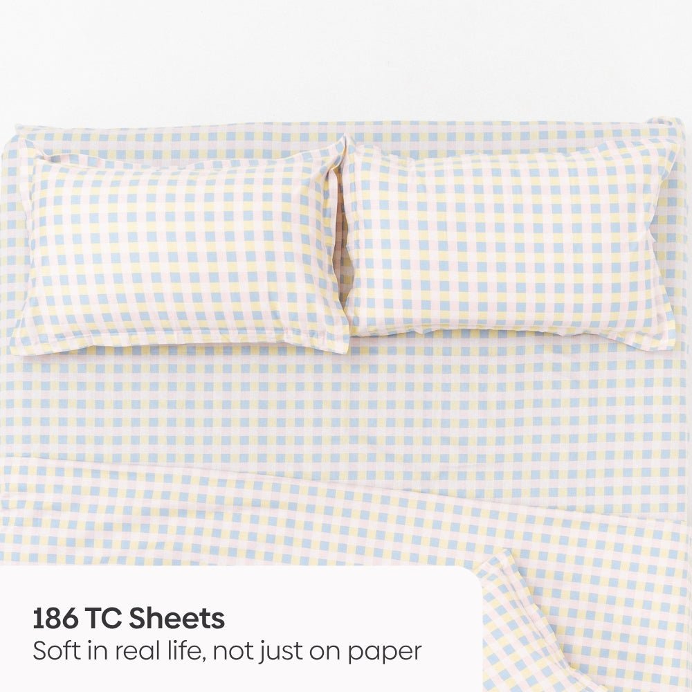 Awairo Check 100% Cotton Double Bedsheet, 186TC - Double Size | haus & kinder