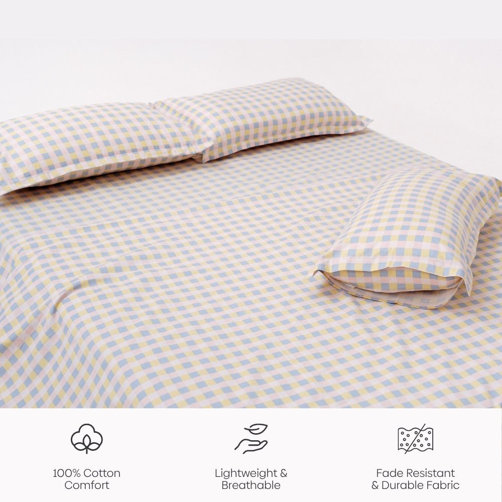 Awairo Check 100% Cotton Double Bedsheet, 186TC - Double Size | haus & kinder