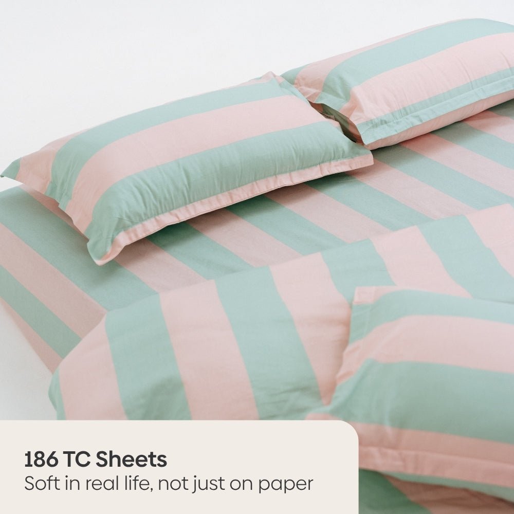 Nagomi Stripe 100% Cotton Double Bedsheet, 186TC - Double Size | haus & kinder