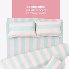 Nagomi Stripe 100% Cotton Double Bedsheet, 186TC - Double Size | haus & kinder