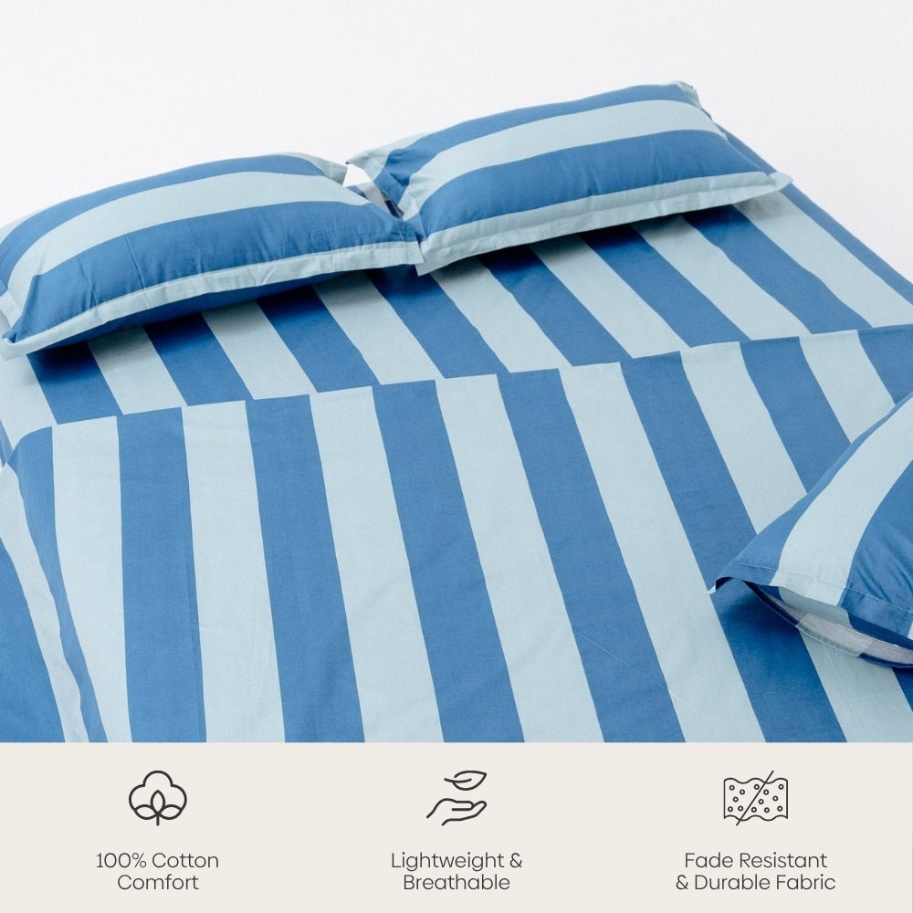 Asagi Stripe 100% Cotton Double Bedsheet, 186TC - Double Size | haus & kinder