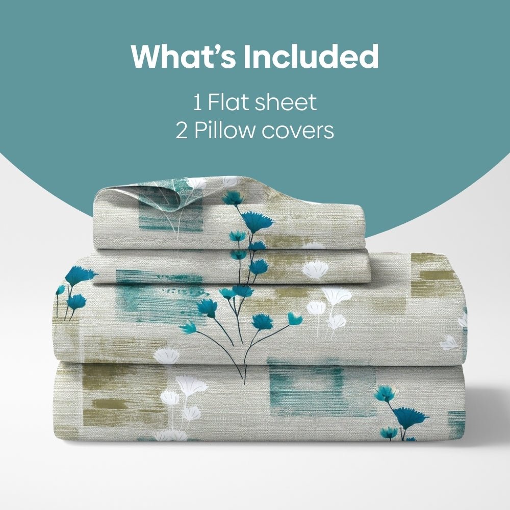 Aqua Meadow 100% Cotton King Size Bedsheet, 144 TC