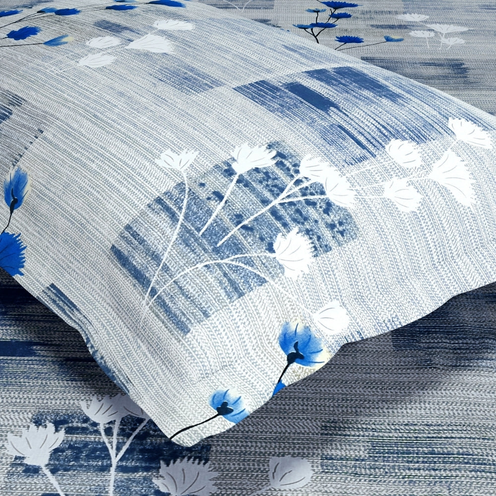 Blue Flower Sketch 100% Cotton Double Bedsheet, 144 TC