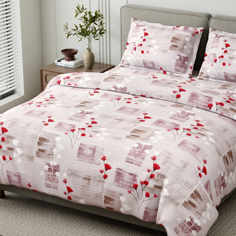 Pink Flower Sketch 100% Cotton King Size Bedsheet, 144 TC