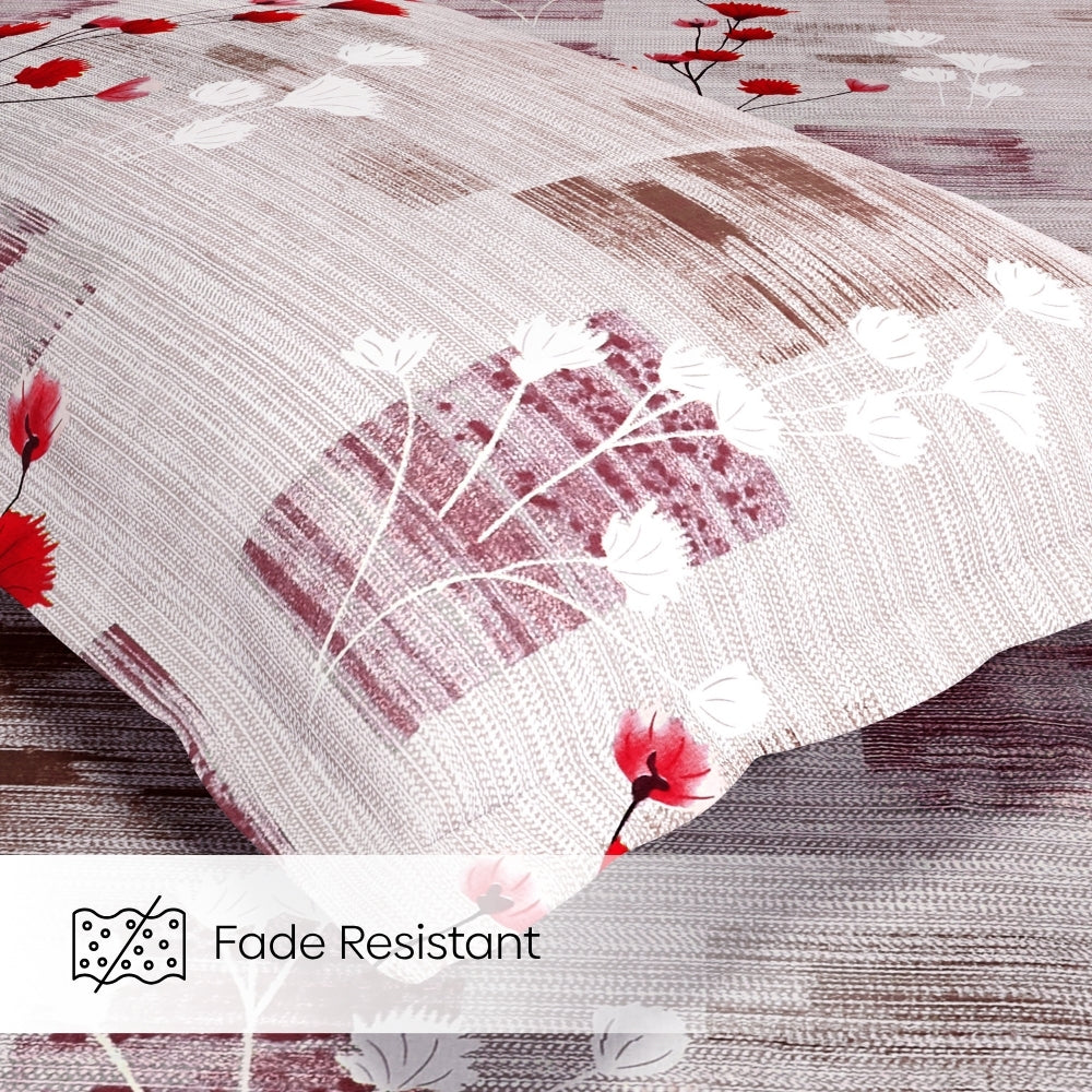 Pink Flower Sketch 100% Cotton King Size Bedsheet, 144 TC