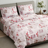 Pink Flower Sketch 100% Cotton King Size Bedsheet, 144 TC