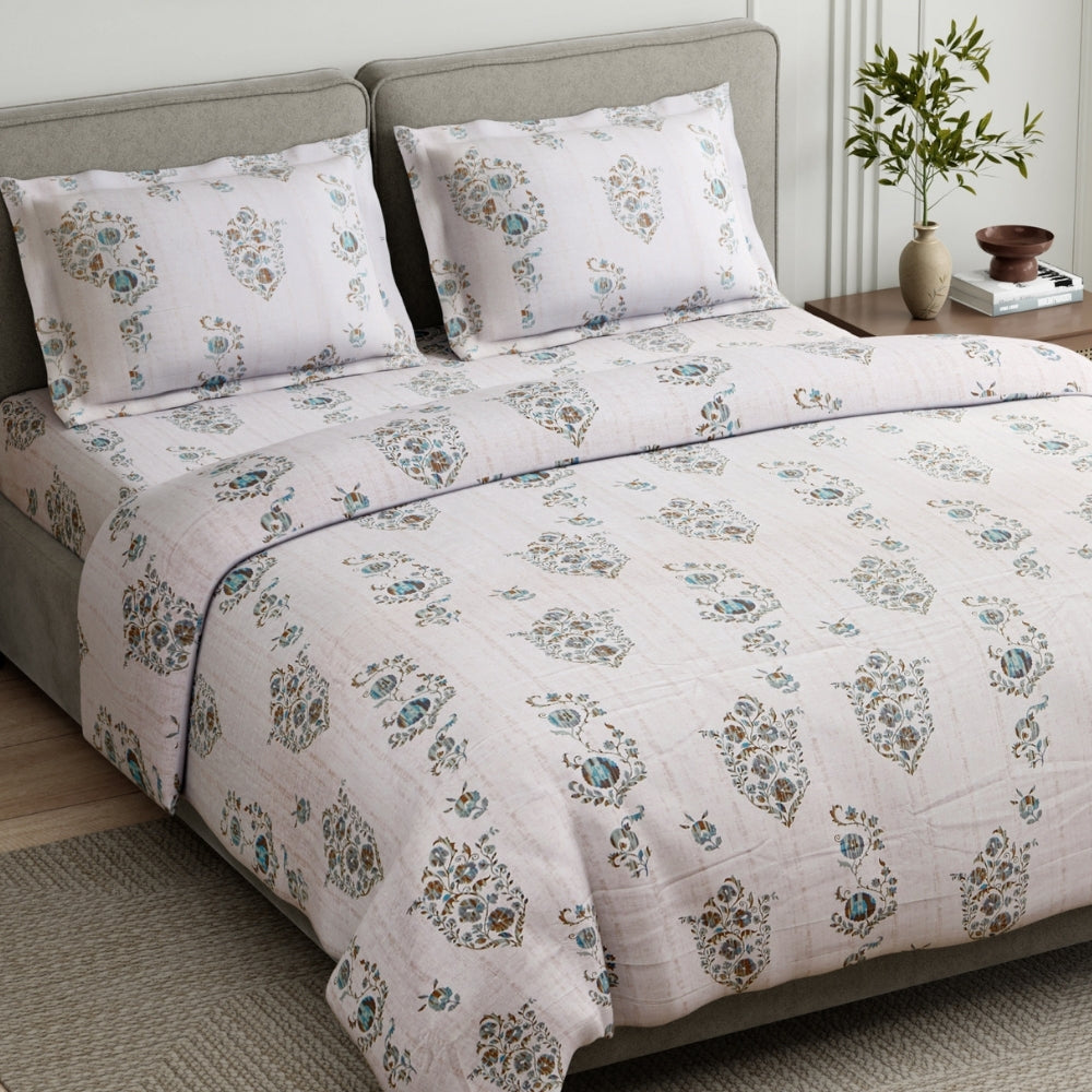Pastel Paisley 100% Cotton  King Size Bedsheet, 144 TC, Blue - Green