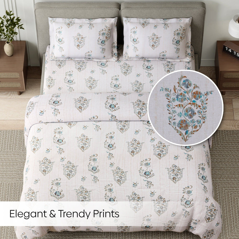 Pastel Paisley 100% Cotton  King Size Bedsheet, 144 TC, Blue - Green