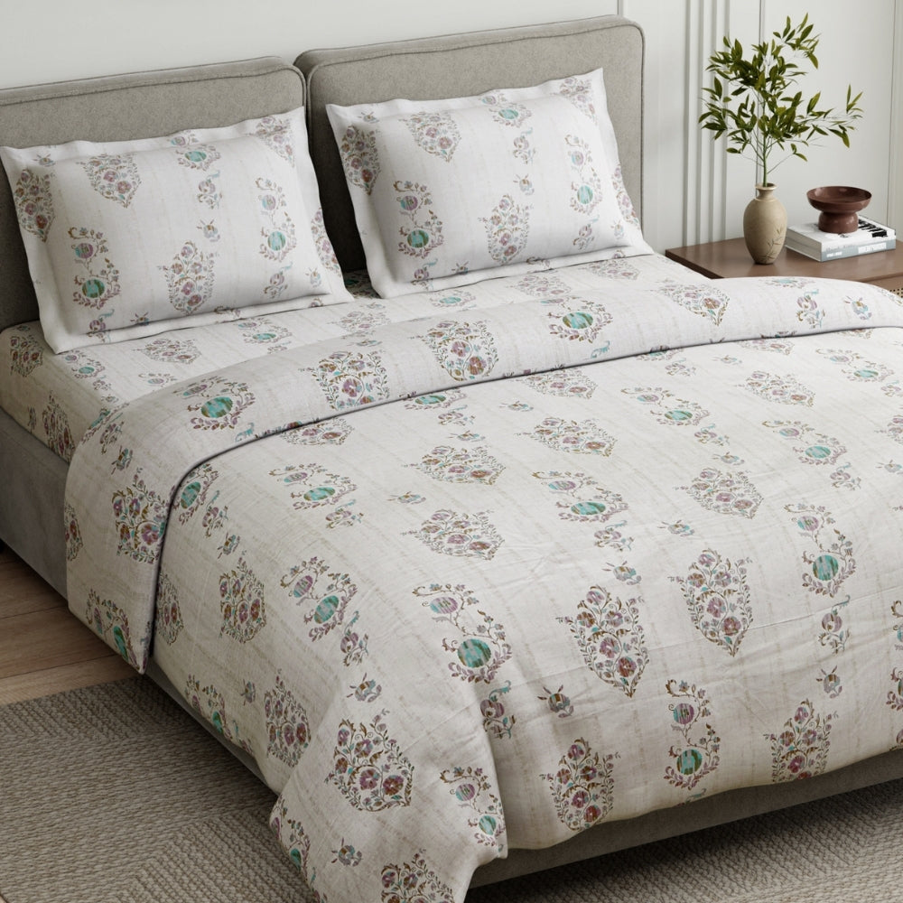 Pastel Paisley 100% Cotton King Size Bedsheet, 144 TC