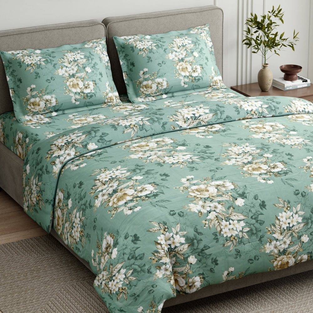 Royal Emerald Botanica 100% Cotton King Size Bedsheet, 144 TC
